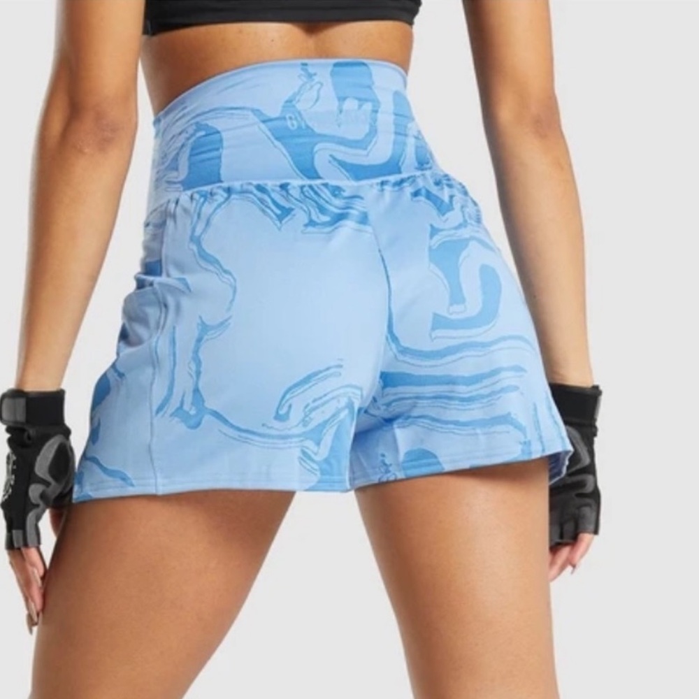 Gymshark Light Blue Marble Athletic Shorts no liner